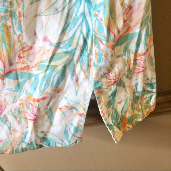 Chico’s bamboo Tropical Leaf Print button front shirt blue 3 Large - Picture 4 of 6